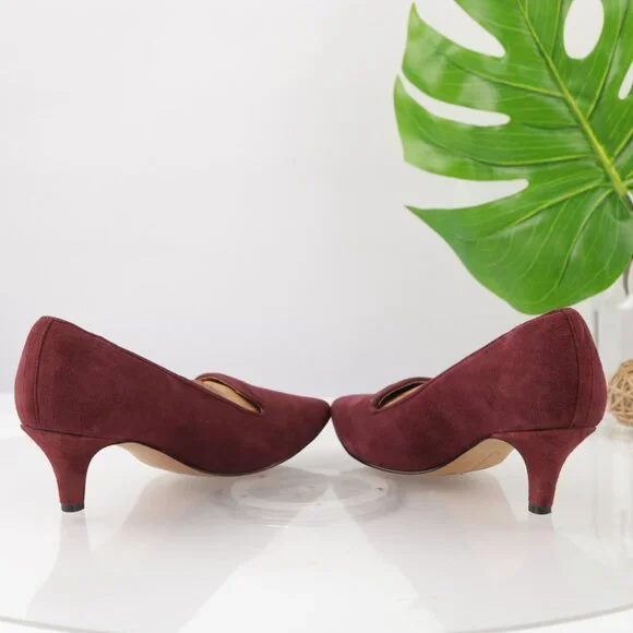 Clarks Womens Sage Elfin Pump Size 7.5 Burgundy Suede Pointed Kitten Heel Shoe - Picture 6 of 13